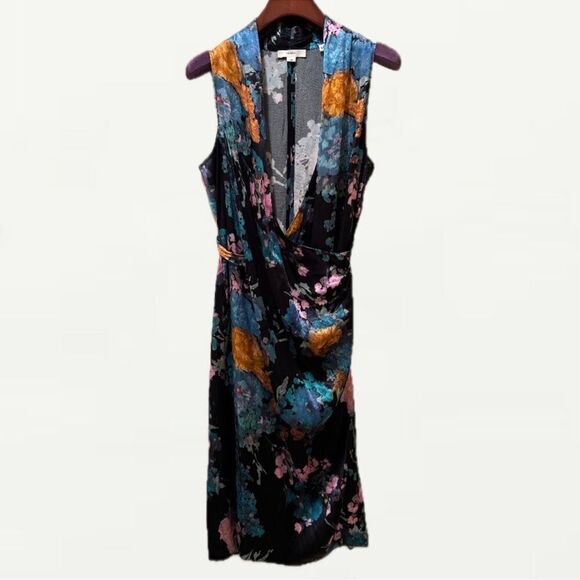 Vince Coastal Painted Bouquet Floral Satin Wrap Dress L - Picture 5 of 8